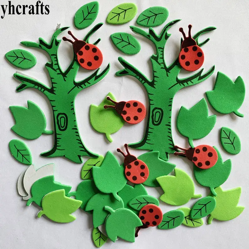 

1bag/LOT Ladybug on the tree leaf Spring decoration Easter crafts Kindergarten diy toys Wall decal Class ornament Cheap sales