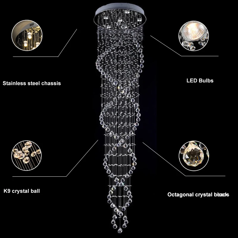 

Spiral LED Crystal Chandelier LED Chrome Finished Light Luxury Crystal Lamp Hanging Interior Ladder Corridor Lamp