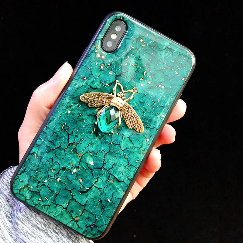Блестящий чехол с Пчелкой из золотой фольги и мрамором для iPhone 12 mini 11Pro X XR XS MAX 7 8 6S
