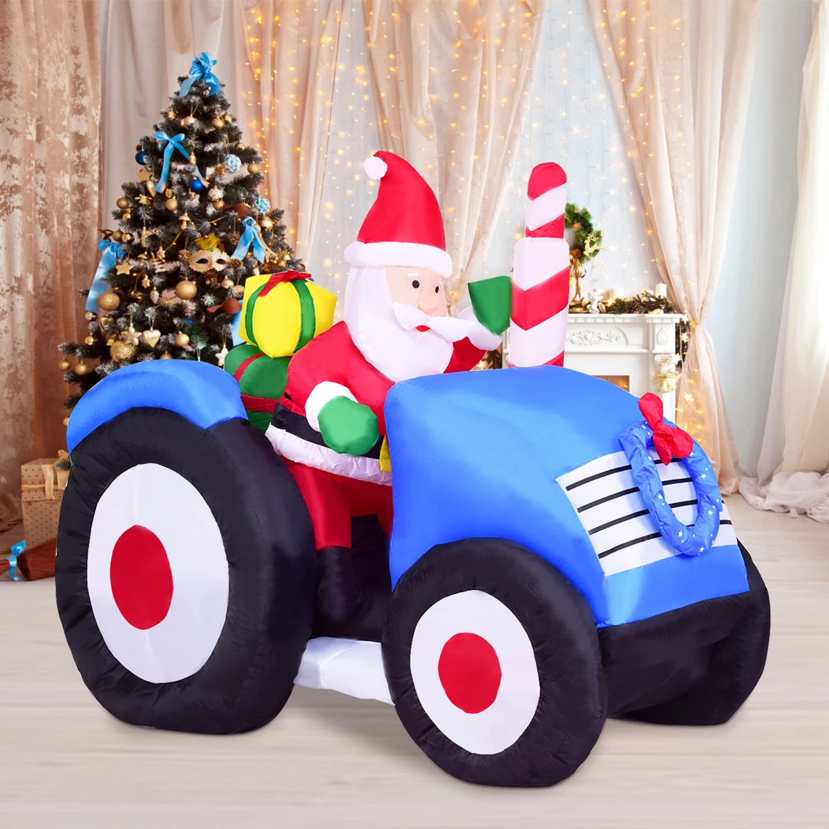 Costway 6' Indoor/Outdoor Inflatable Santa on Truck Christmas Holiday Decoration Setting | Дом и сад