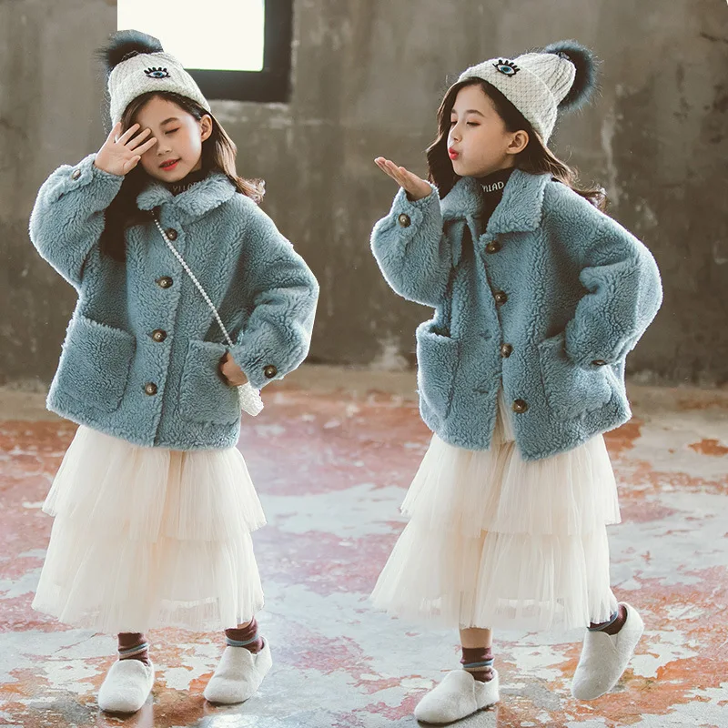

Girls Boys Baby's Coat Jacket Outwear Blue Classic Fur Thicken Winter Plus Velvet Warm Tracksuit Fleece Children's Clothing