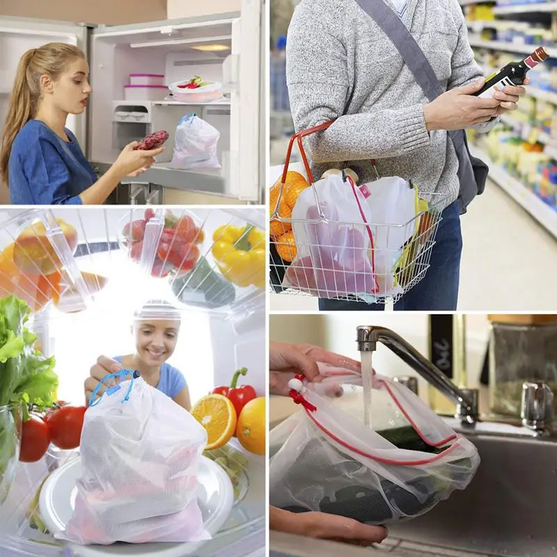 

25pcs Reusable Produce Shopping Bags Mesh Washable Bags for Grocery Storage Fruit Vegetable Toys Sundries Organizer Storage Bag