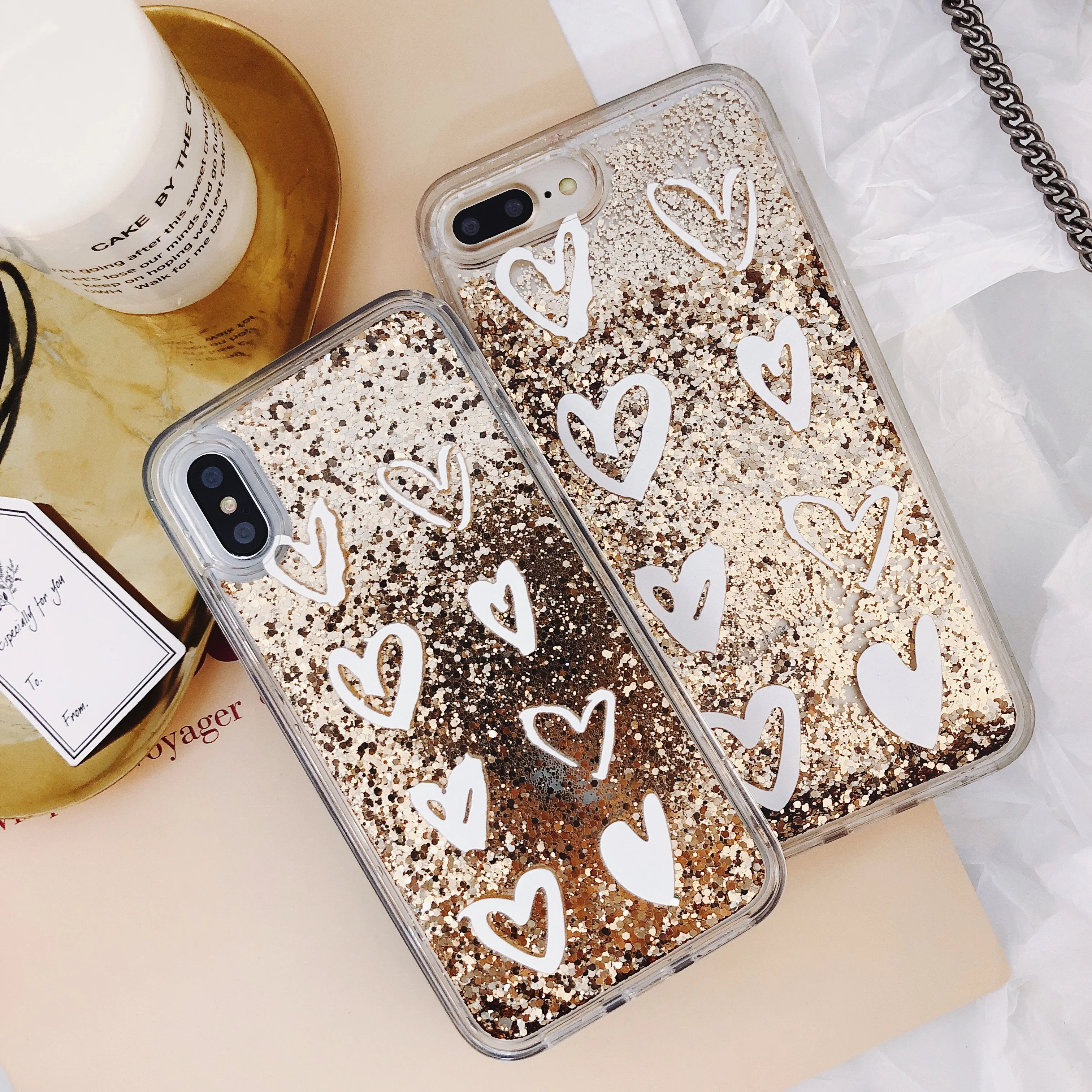 

Golden Love Quicksand phone Case For iphone SE 2020 11 Pro MAX 6 6S 7 8 Plus X XS XR Glow Dark Liquid Glitter Cover Coque