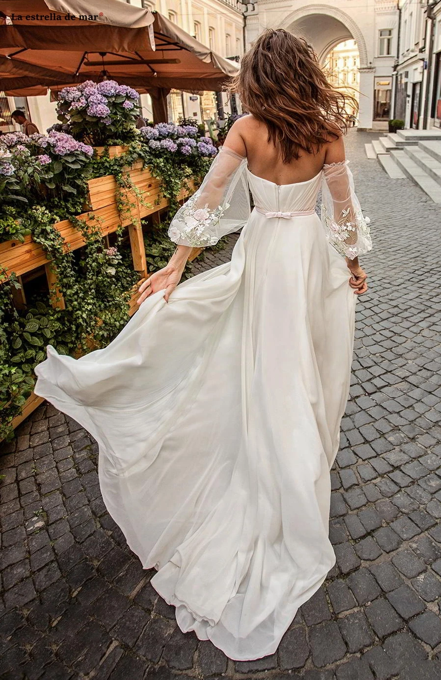 

Robe mariage new chiffon lace sexy sweetheart lantern Sleeve high slit A Line ivory boho wedding dress long suknie slubne Plus