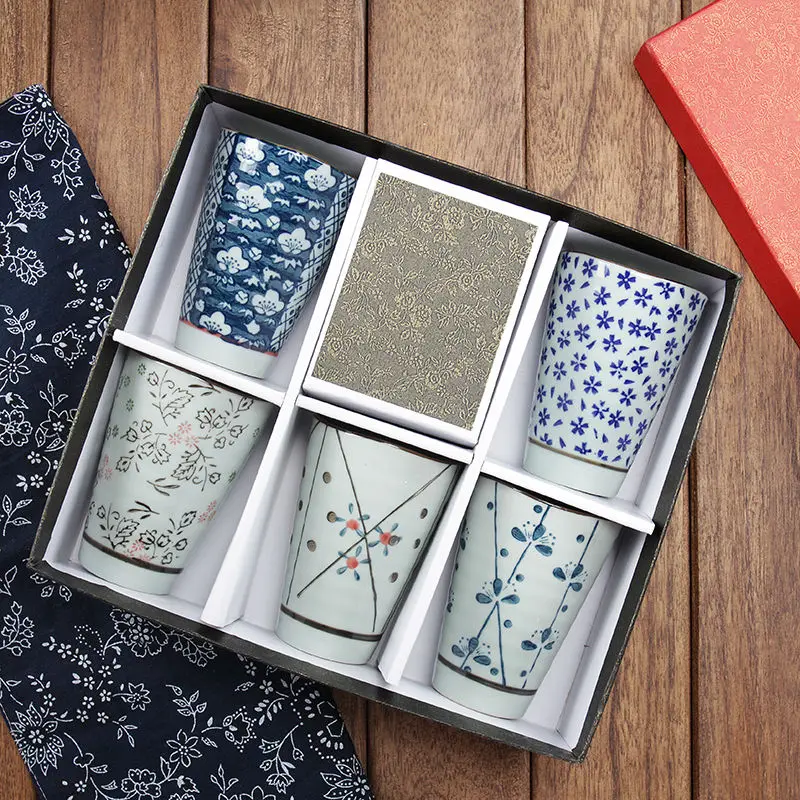 Чашка для воды чашка молока ручная роспись в японском стиле сине-белая семейный