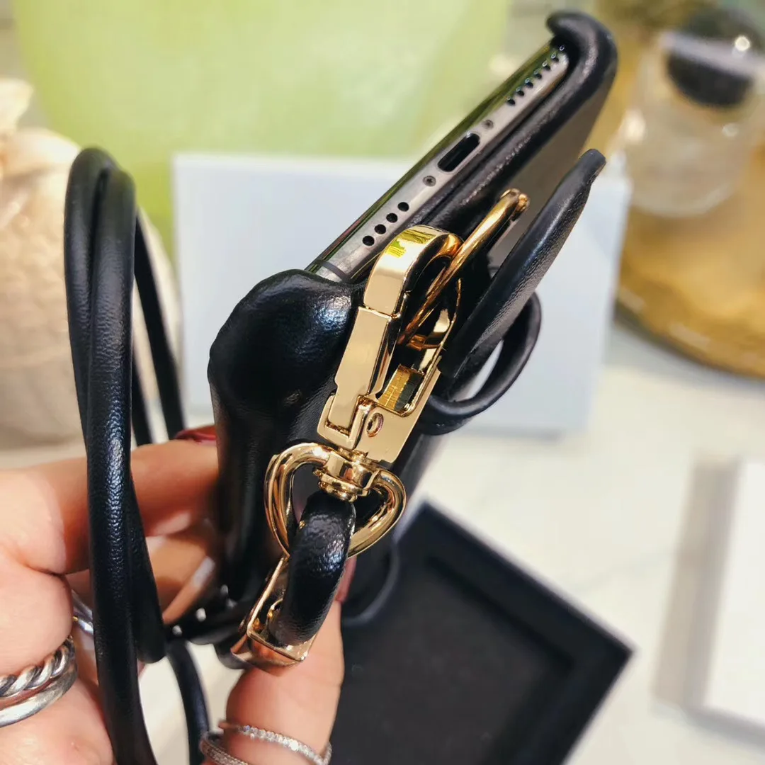 

Luxuery Leather Phone Cases For iPhone 12 11 Pro Max Mini Xs X Xr 7 8 Covers With Wristband Brown Black Red Pink