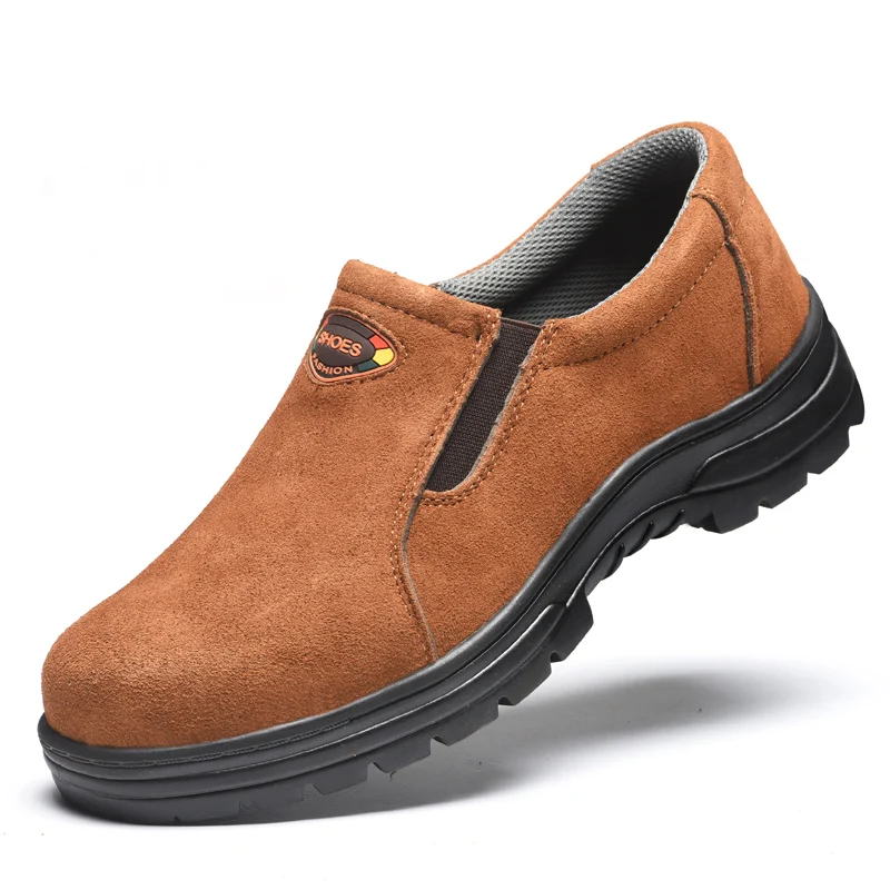 Мужская Повседневная защитная обувь Рабочая из коровьей замши Слипоны на