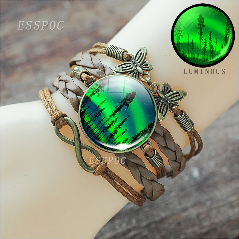 Светящиеся стеклянные коричневые кожаные браслеты ручной работы для женщин