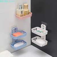 wall mounted double layer soap dish punch free drawer draining holder kitchen sponge storage box bathroom organizer rack shelves
