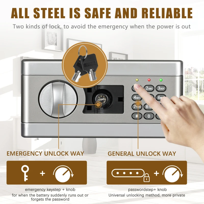 

1.53CUB Safe Security Box Digital Key Lock for Cash Money Jewelry Fireproof Waterproof Safe Cabinet with Induction Light
