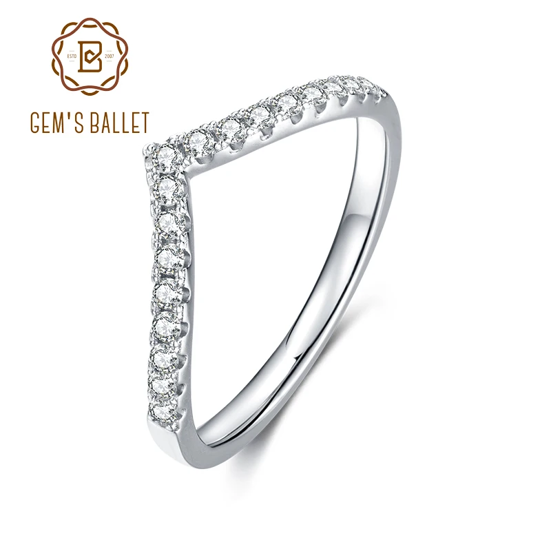 

GEM'S BALLET 925 Sterling Silver V Shape Stacking Ring 1.5mm Curved Wedding Band Moissanite Rings for Women Finger Ring