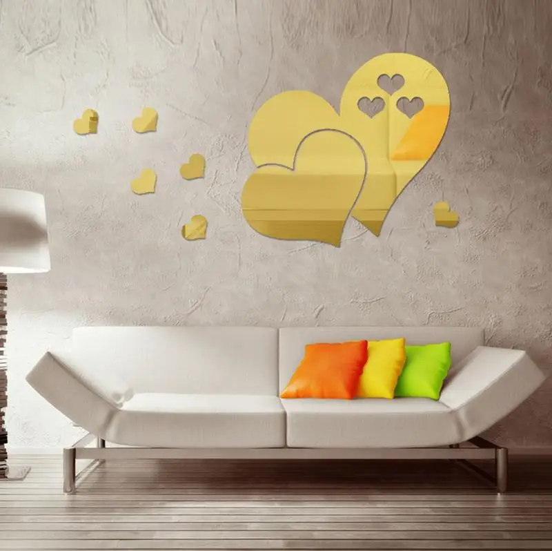 3D зеркальные наклейки на стену любовь сердце наклейка Сделай Сам домашний декор