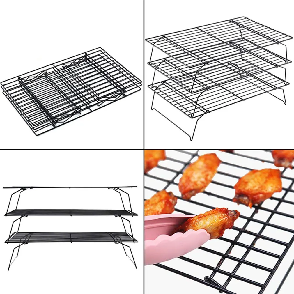 Non-Stick 3-Tier Cooling Rack Stackable Collapsible Rectangle Wire Cooking Baking For Cookies Cakes |