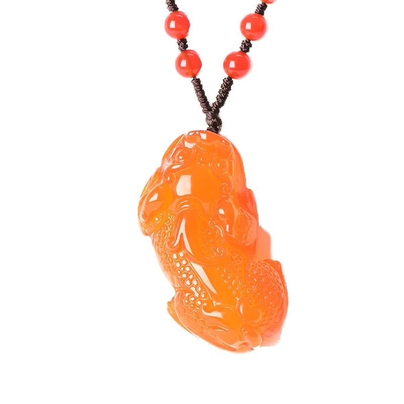 

Natural Red Agate Jade Pixiu Pendant Necklace Man Charm Jewellery Fashion Accessories Hand-Carved Luck Amulet Sweater Chain