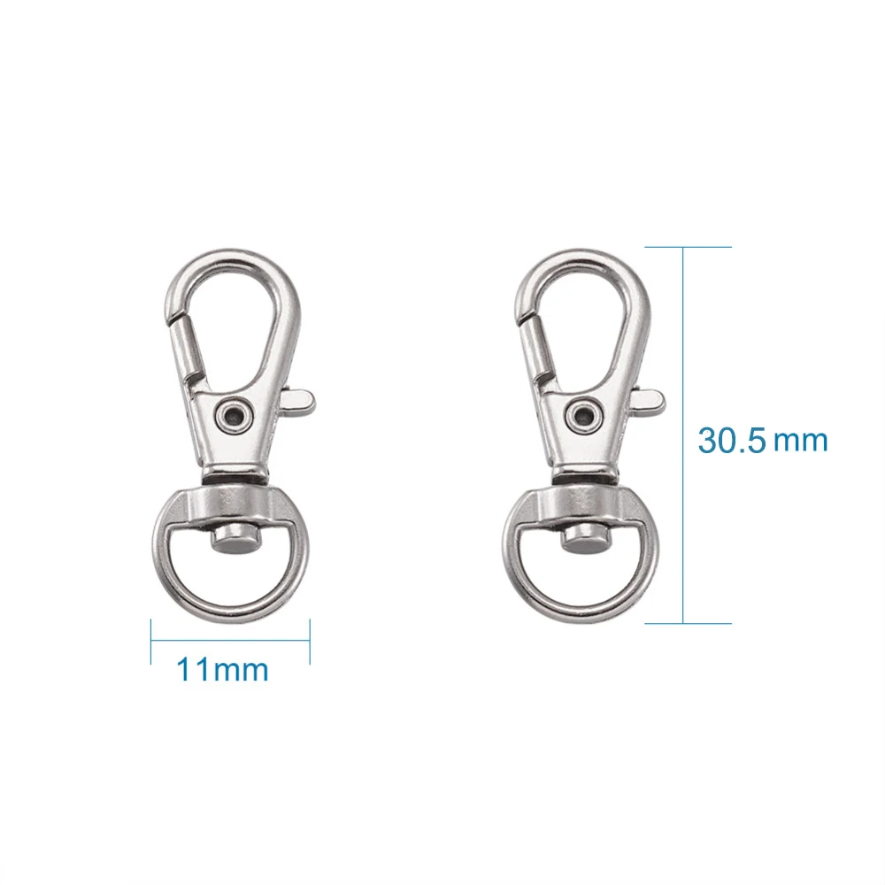 100pcs Alloy Swivel Lanyard Snap Hook Lobster Claw Clasps Jewelry Making Supplies Bag Keychain DIY Accessories about 30.5x11x6mm