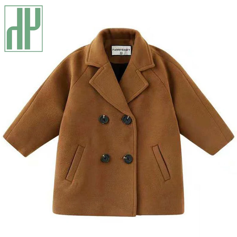 Куртка твидовая для маленьких мальчиков и девочек длинное двубортное теплое