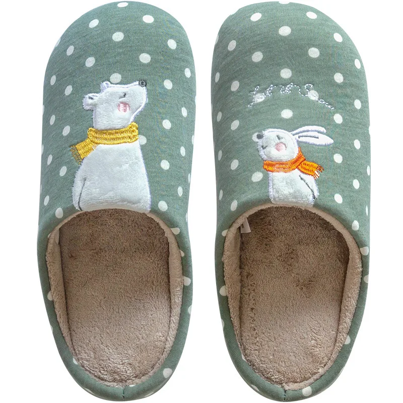 503w Rabbit green Домашние теплые женские тапочки; милые домашние тапочки с мехом лисы и единорога; Сезон Зима; домашние тапочки из хлопка с эффектом памяти на нескользящей подошве для девочек и женщин - Цвет: 503w Rabbit green
