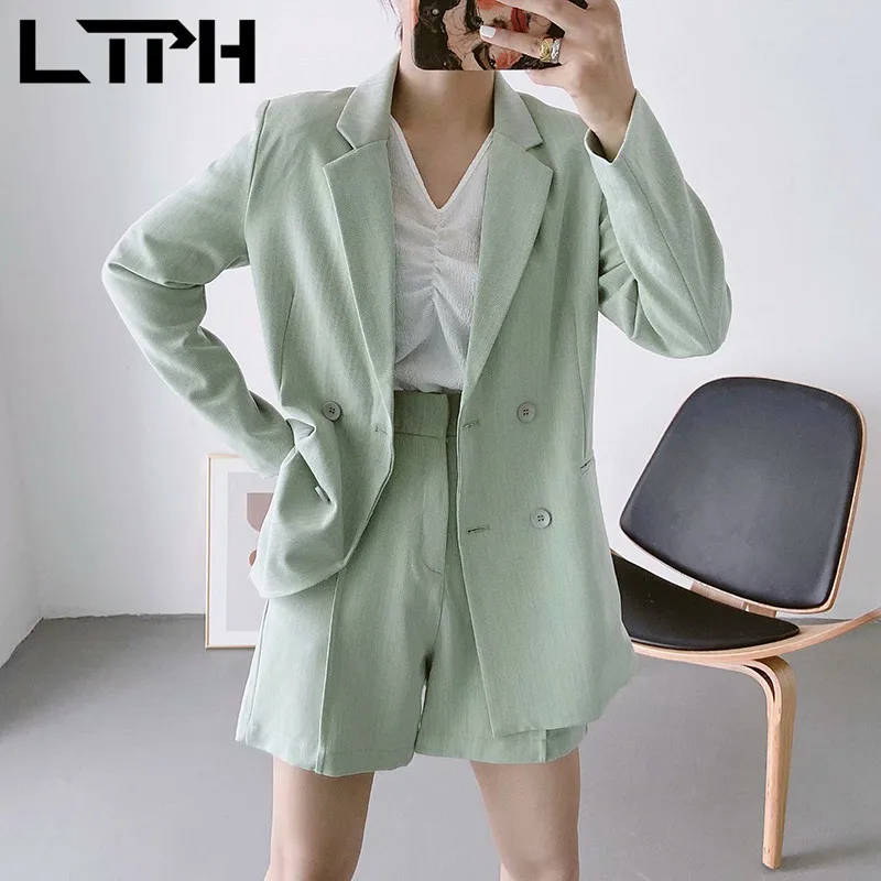LTPH Oficina dama traje de 3 piezas de las mujeres trajes chaqueta holgada de cintura alta Pantalones cortos shorts chic 2021 trajes de primavera, nuevo,