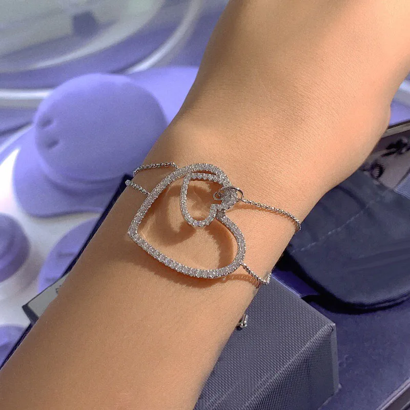 

Brand 1:1Luxury Brand Bracelet High Quality Silver Color Love Heart Bracelet Zirconia Stones Women Jewelry
