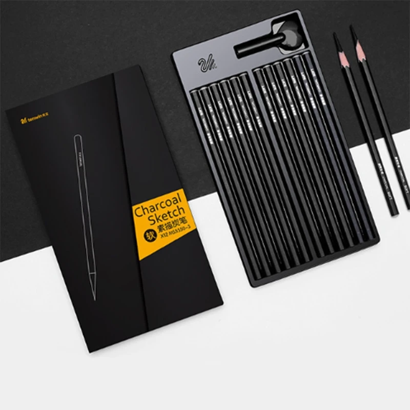 

tenwin 12Pcs/Set Drawing Pencil Set Wooden Professional Art Supplies Sketch Charcoal Pencils Art Painting Stationery