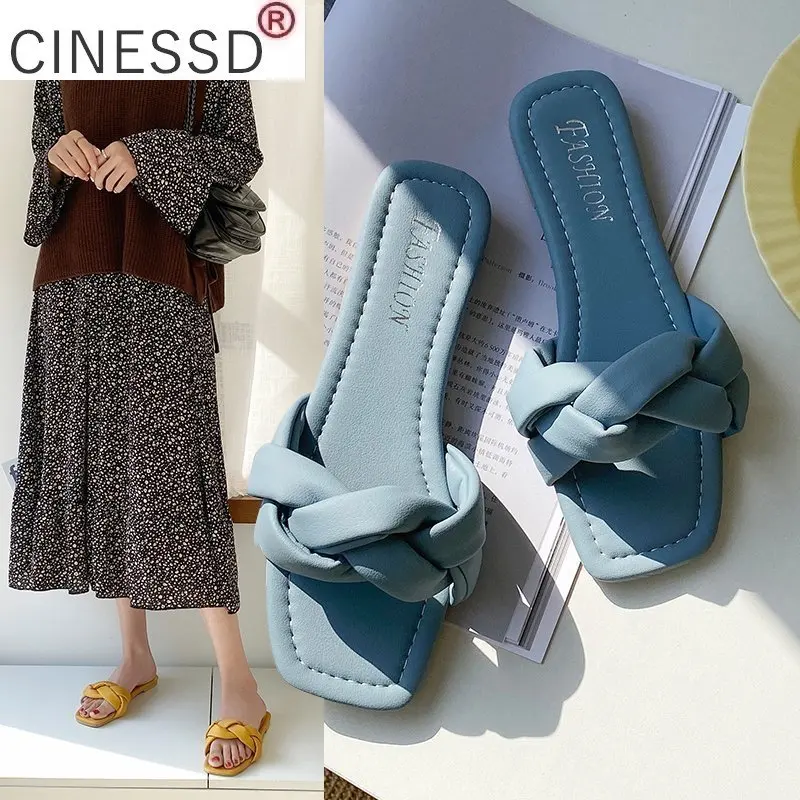 

Summer Havaianas Chanclas Women Playa Flat Beach House Slippers Party Fashion Soft Large Woven Upper Fur Slippers Sandals Women