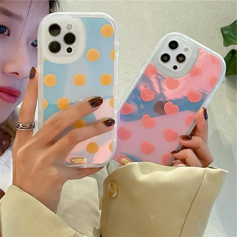 

INS Colorful Love Heart Transparent Phone Case For iPhone 12 11 Pro Max XS Max XR X 7 8 Plus 12 SE 2020 Laser Bumper Soft Cover