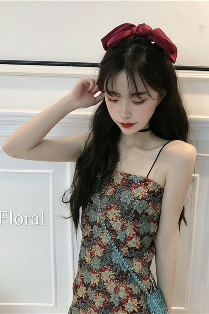 

French bellflower skirt super fairy sen daisy floral suspender skirt is thin and short dress