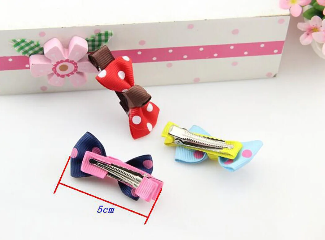 14 Pcs Hair Bows Grosgrain Ribbon Dot Printed Pins Barrettes Alligator Clips For Kids Girls |