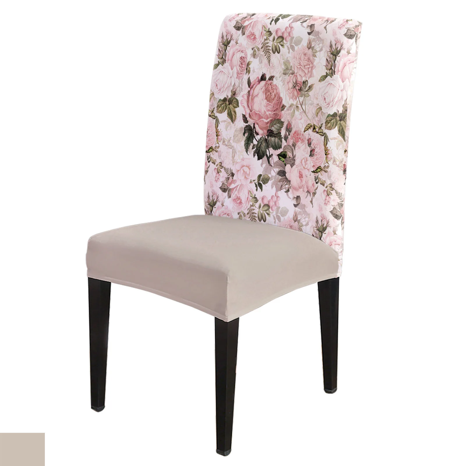 

Vintage Shabby Chic Pink Roses Dining Chair Cover Spandex Elastic Chair Covers for Wedding Hotel Banquet Dining Room