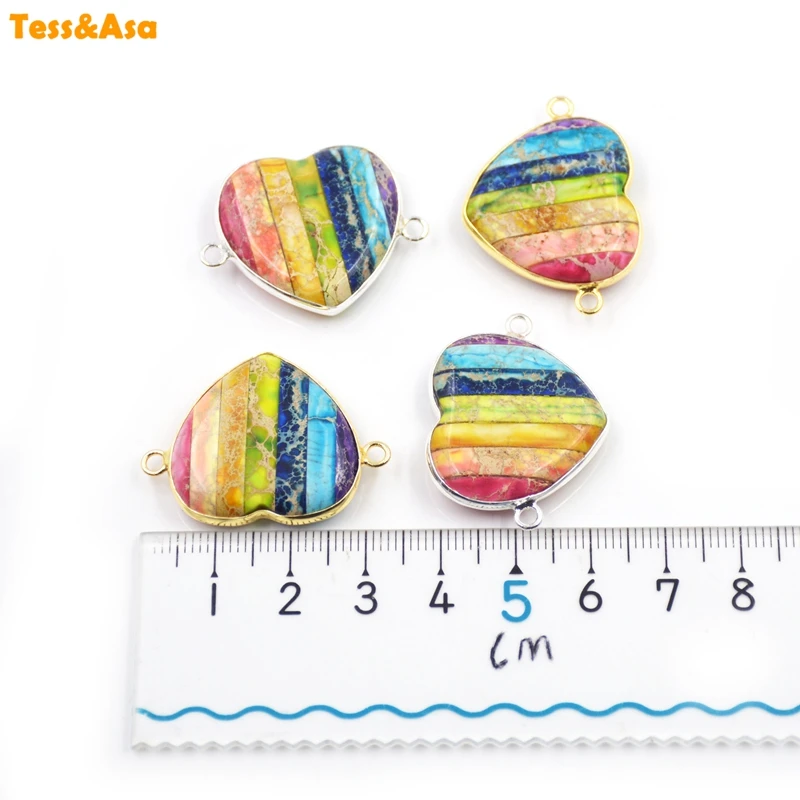 

3pcs Natural Stone Emperor Stone Heart Shape Pendant Two-hole Connector Exquisite Charm Woman Jewelry Making Necklace Bracelet