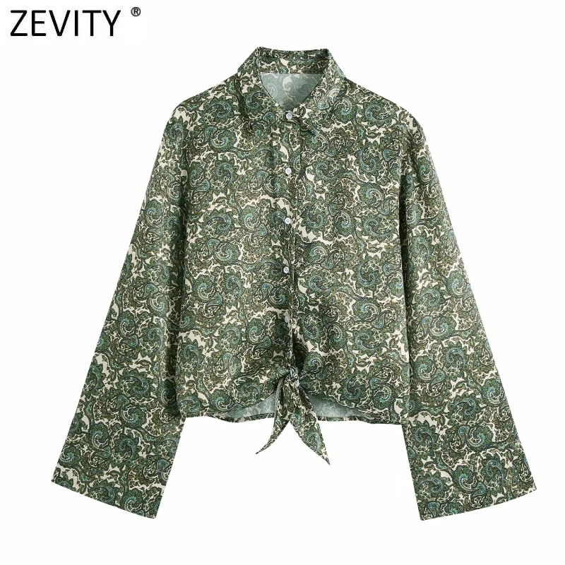 

Женская винтажная блузка Zevity с цветочным принтом, принтом пейсли, бантом на подоле, Женская однобортная рубашка в стиле ретро, шикарная блуз...