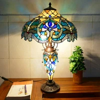 luxury new style desk lamp living room bedroom bedside stained glass retro study desk button control large table lamp