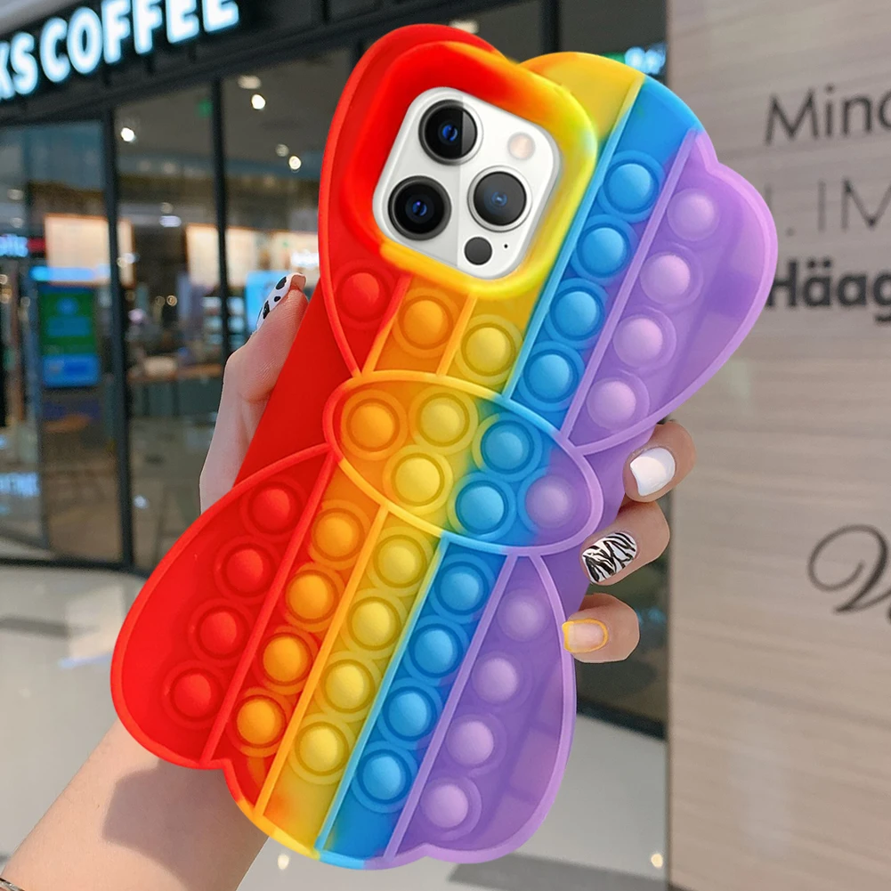 Funda de silicona para iPhone 11 12 Pro, juguete Antiestr&eacute;s con burbujas, funda para tel&eacute;fono-3
