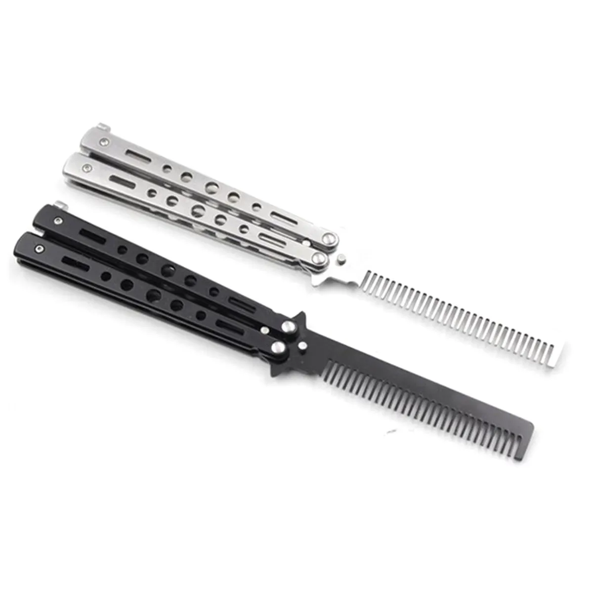

Stainless Steel Silver Practice Butterfly In Knife Trainer Training Folding Knife Dull Tool Outdoor Camping Knife Comb
