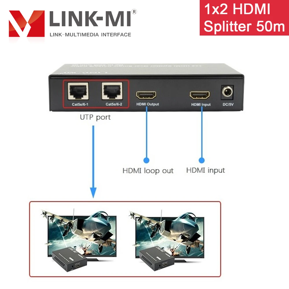 LINK MI 1x2 HDMI разветвитель на одном кабеле Cat5e/6 до 50 м с ИК поддержкой 3D 1080P DIP switch для