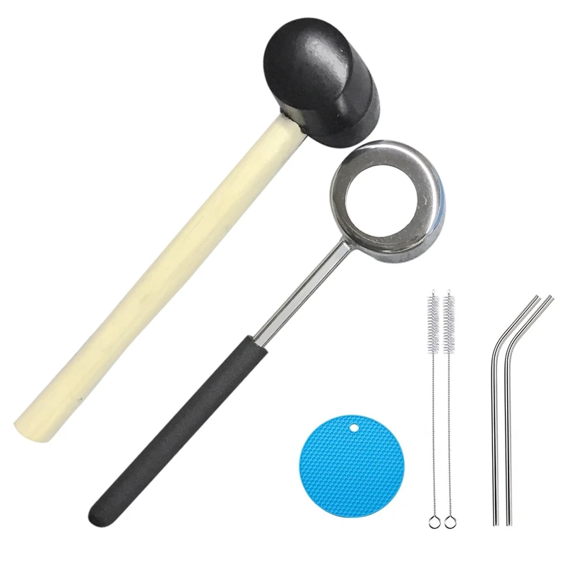 

Coconut Opener Tool Set,Coco Opener for Coconut,Coconut Shell Puncher Knife with Rubber Hammer,Straws,Brush,Silicone Mat