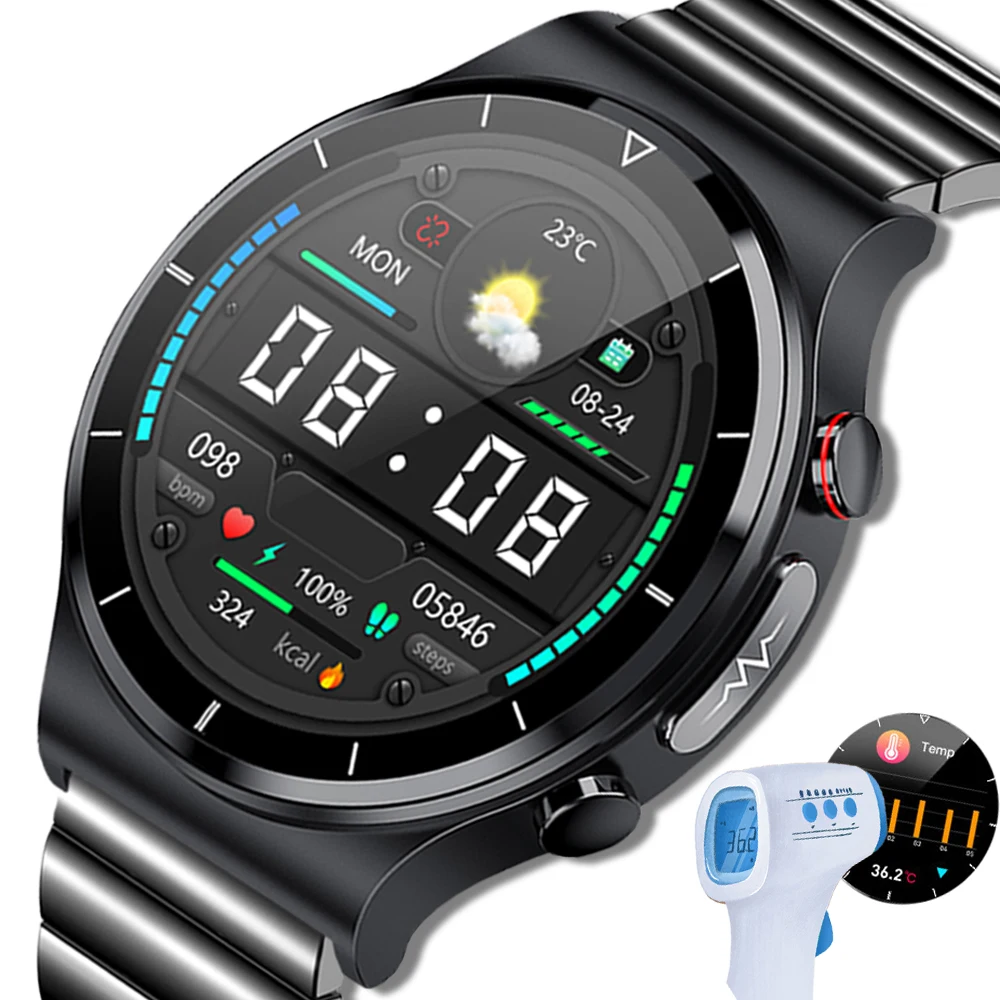 

Умные часы с термометром, 360*360, HD, сенсорный экран, ЭКГ, пульсометр, Оксиметр в крови, спортивные Смарт-часы, часы для прогноза погоды
