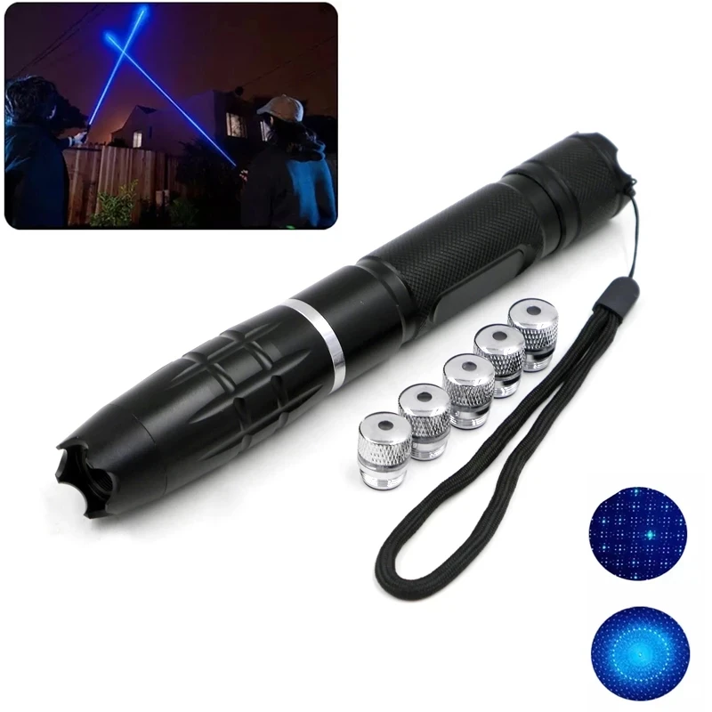 Burning Laser Pointer powerful adjustable focus Flashlight High Power Burn Match blue Lazer torch With 5 Star Cap | Электроника