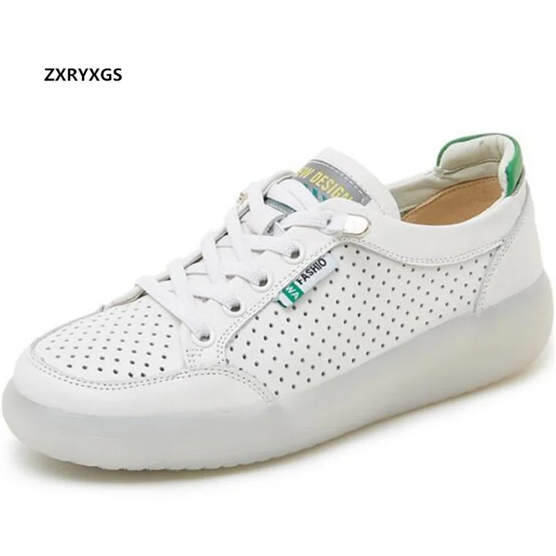 Женские босоножки из натуральной кожи белые дышащие кроссовки на плоской