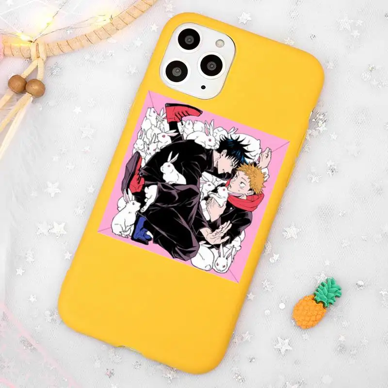 

Anime Jujutsu Kaisen cute cartoon Phone Case Candy Color Yellow for iPhone 11 12 pro XS MAX 8 7 6 6S Plus X 5S SE 2020 XR
