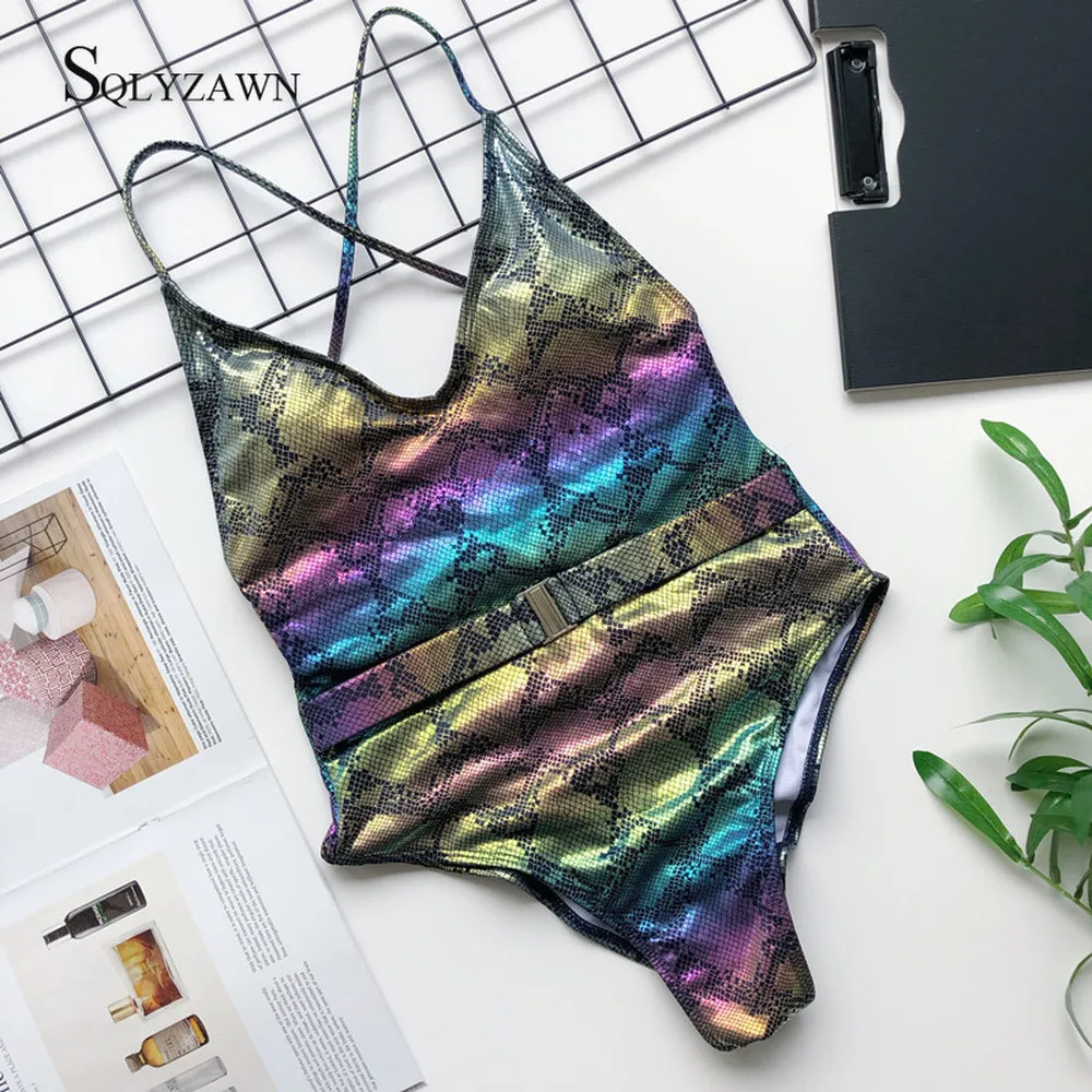 Женский облегающий бикини с поясом сексуальный бандажный Цельный купальник