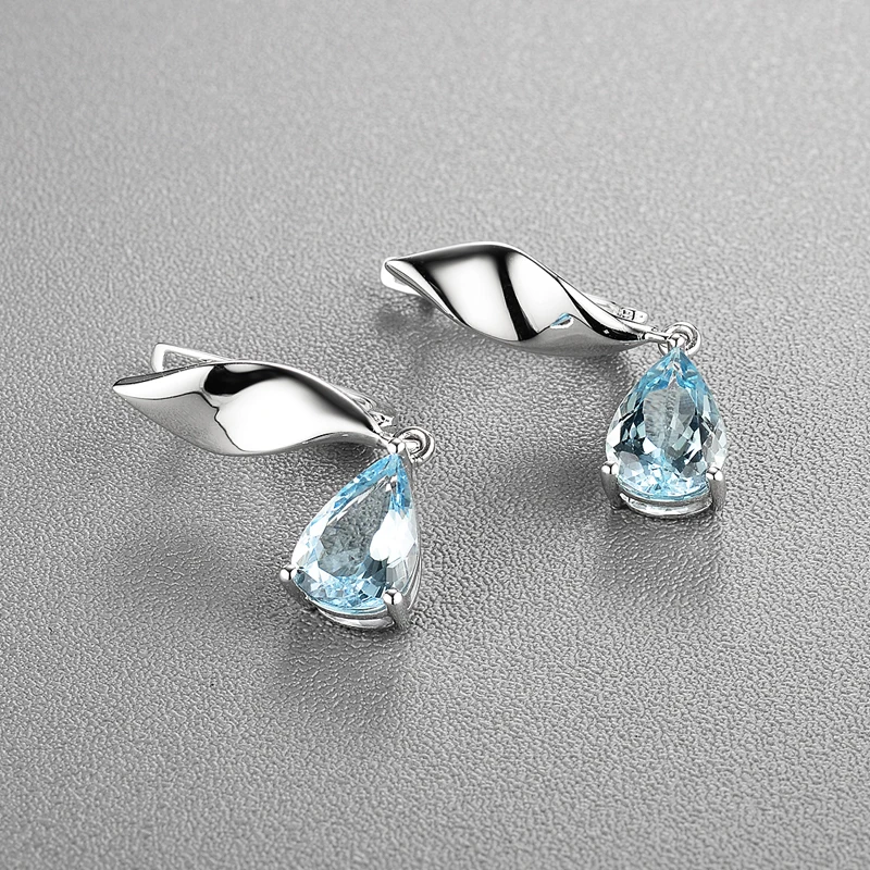 Серьги ручной работы из натурального голубого аквамарина серьги с застежкой 14 К