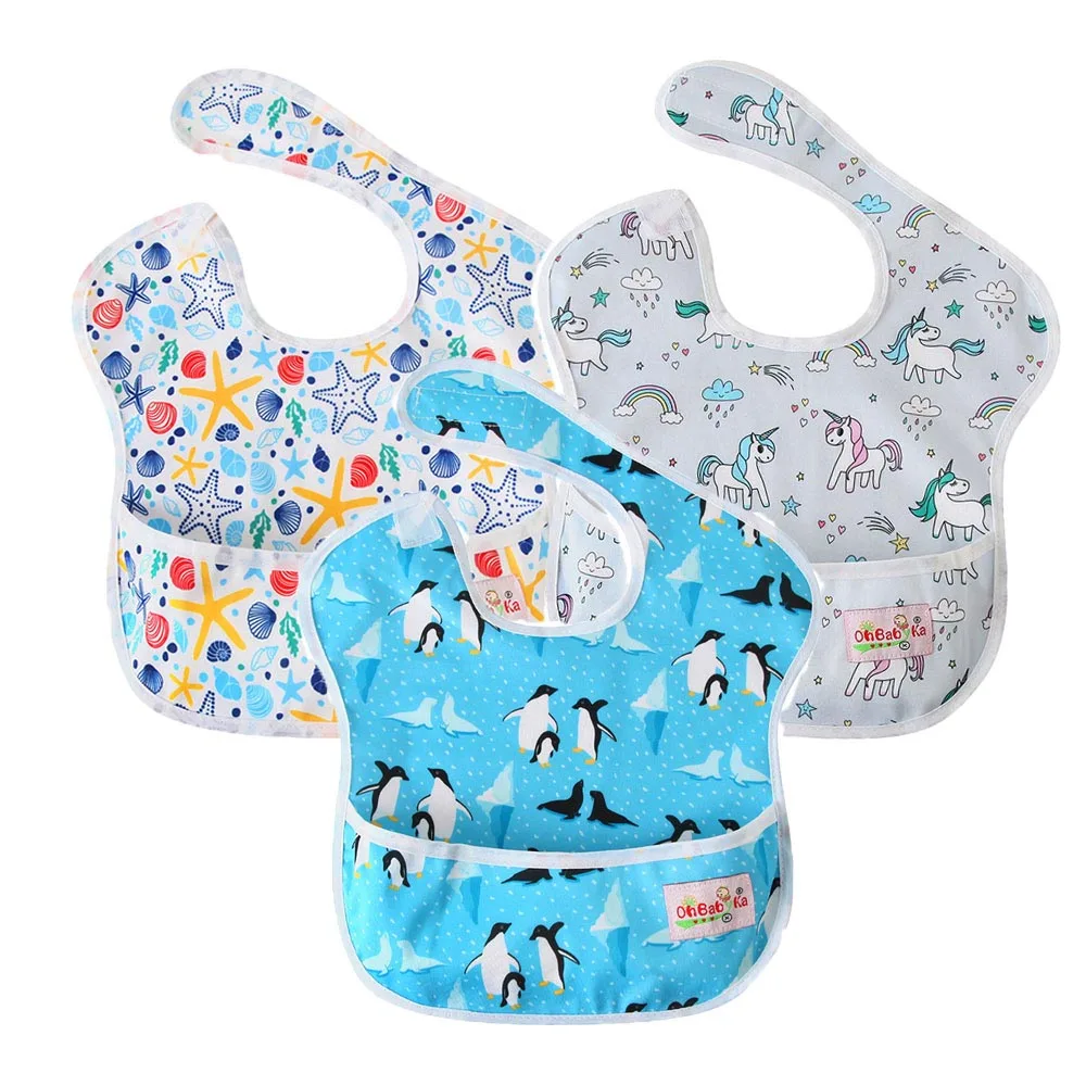 SZY303536 Ohbabyka водонепроницаемые детские нагрудники для мальчиков и девочек супернагрудник с карманом нагрудники для кормления ребенка многоразовые аксессуары для детской одежды 3 шт./упак - Цвет: SZY303536