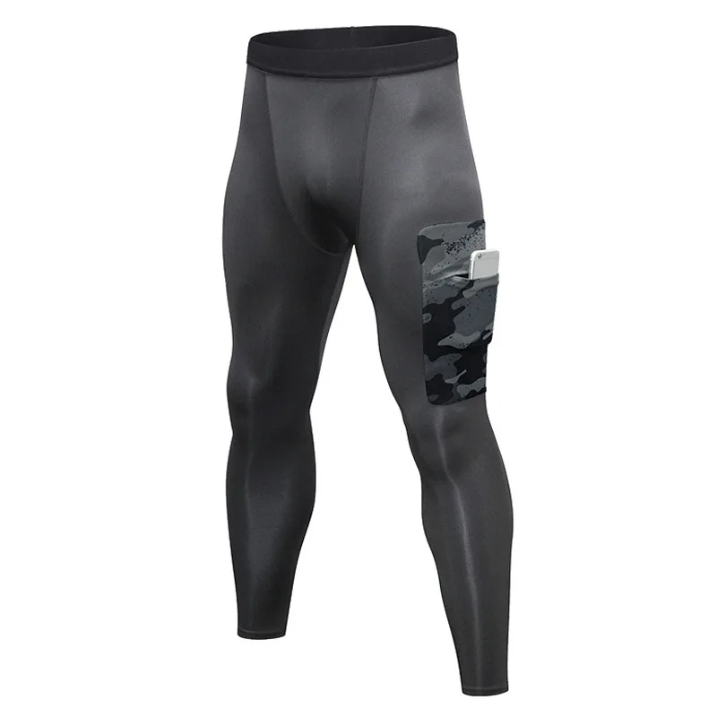 Men Fitness Pants with Camouflage Print Pocket Tight-Fitting Breathable High-Elastic Running PRO Training Sports Jogging Tights
