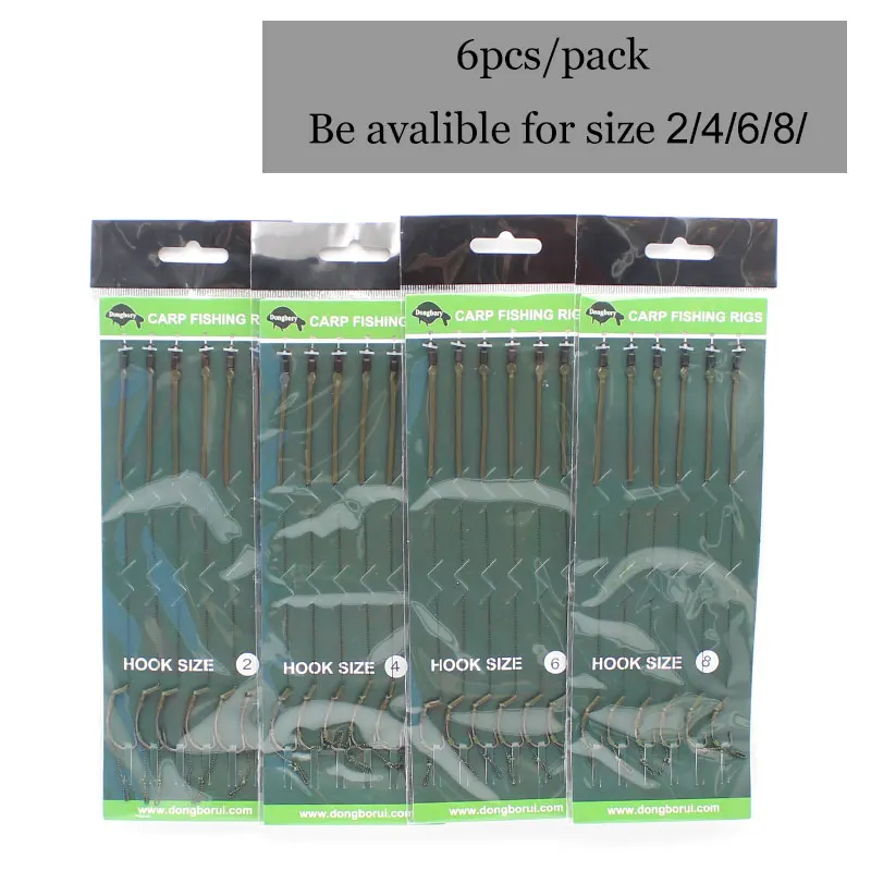 

6pcs Carp Fishing Hair Rigs Ready Made Carp Fishing Hook Size 2#4#6#8 Fishing Tackle Equipment Accessories Pesca