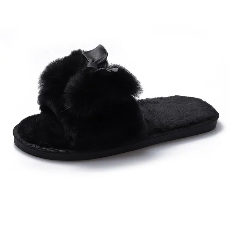 2021 Autumn and Winter New Style Cotton Slippers Ladies Bow Slippers Home Slippers Flat Slippers Women Furry Slippers Women
