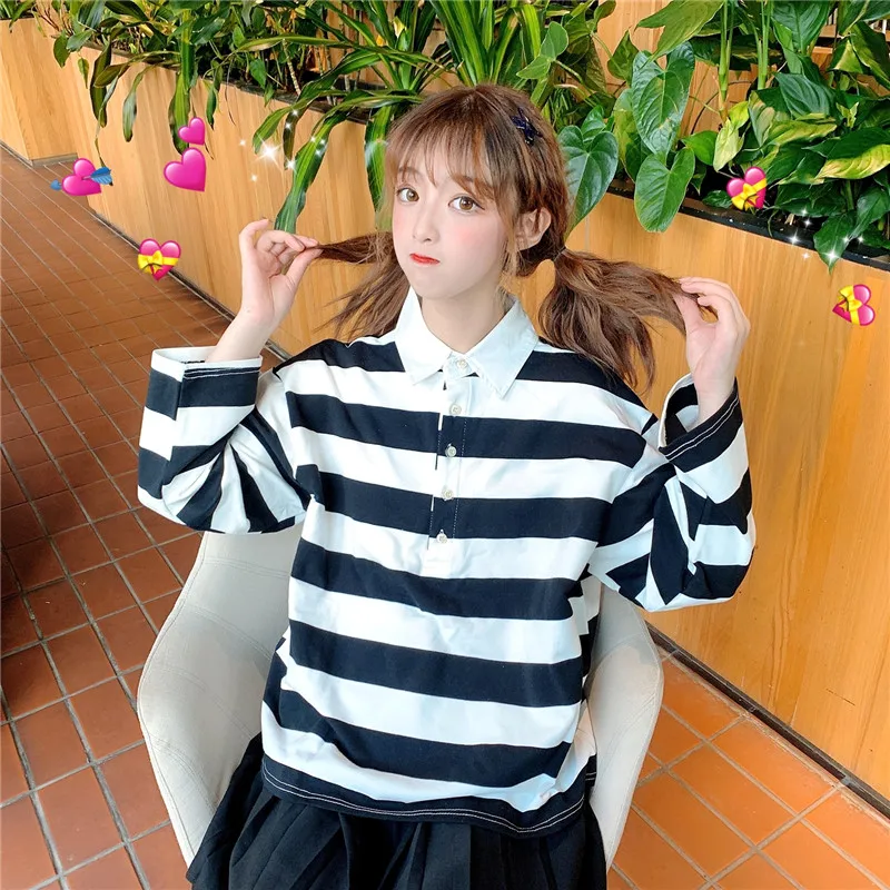 

Korean 2020 Hoodies Women Harajuku Streetwear High Quality Style Simple Fashion Chic Striped Thin Loose Womens Sweatshirts