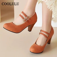 coolulu 2021 spring high heels mary janes shoes women buckle spike heel pumps round toe female dress footwear white big size 48