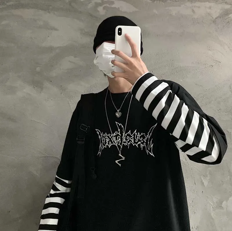 NiceMix Harajuku футболка женская поддельная 2 шт. принт японский Fujiang Ужасы комиксы длинный рукав рубашка Женская Vetement Femme