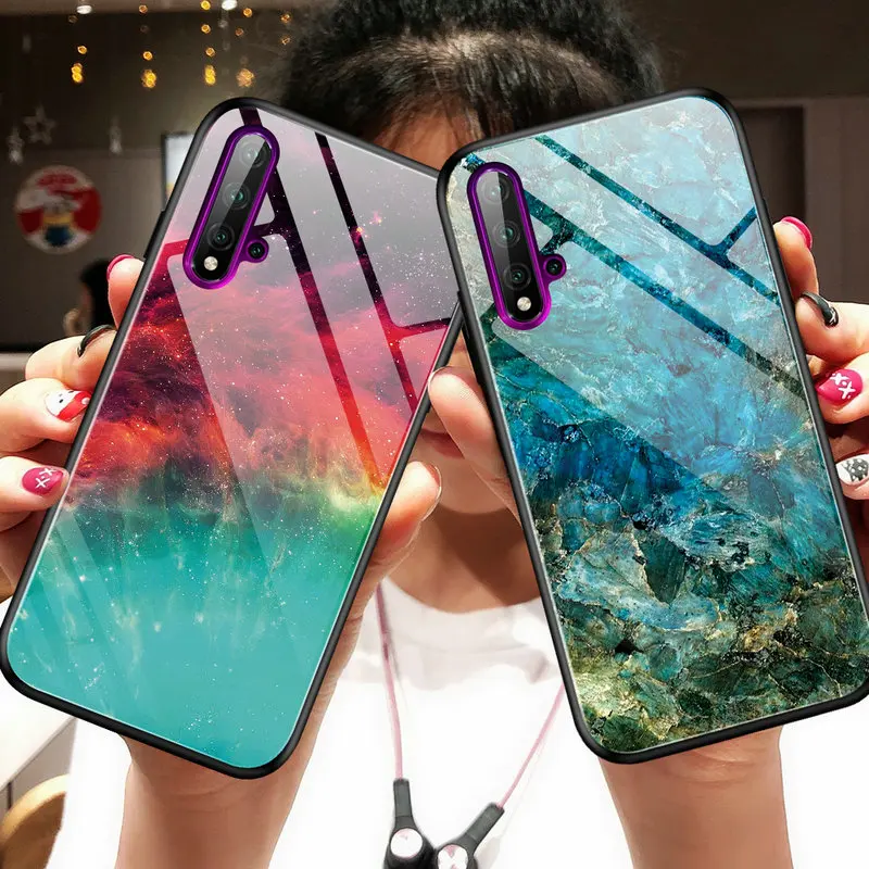 Nova 5 T Роскошный чехол для Huawei из закаленного стекла мраморная задняя крышка